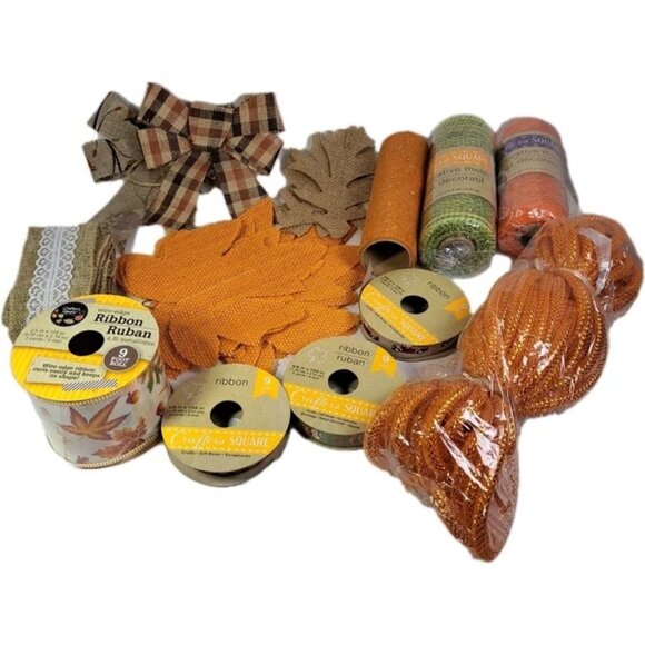 Lot Of Fall Thanksgiving Decorative Mesh Wire Edge Ribbon Crafting... - Picture 1 of 11